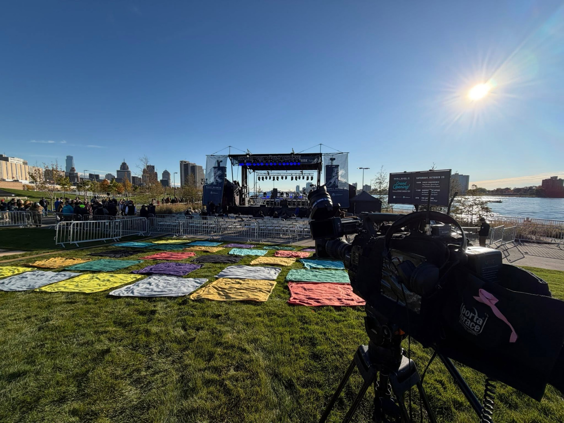 Roland London directing broadcast camera coverage at a Detroit riverfront stage event